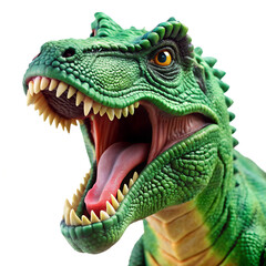 Fototapeta premium Detailed Tyrannosaurus Rex Head with Open Mouth Showing Teeth and Tongue on transparent background