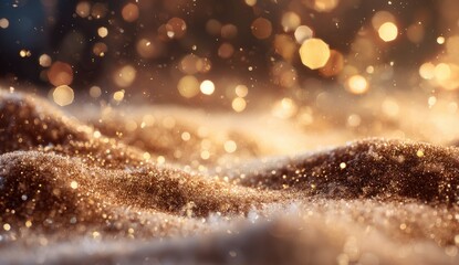 Golden glitter landscape with warm bokeh lights