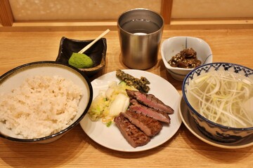 Japanese cuisine: grilled gyutan (beef tongue) set meal in Tokyo, Japan