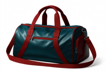Studio shot of a teal and red sports bag, perfect for gym, travel, or sports activities, isolated on transparent background