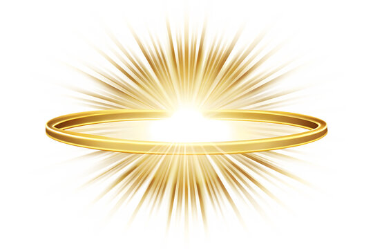 Golden Halo With Radiant Light Burst And Colorful Edges angel divine isolated on a transparent background