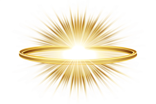 Golden Halo With Radiant Light Burst And Colorful Edges angel divine isolated on a transparent background - Powered by Adobe
