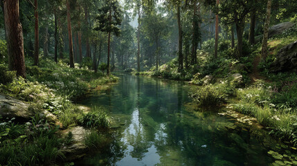 Naklejka premium HDRI, environment map , Round panorama, spherical panorama, equidistant projection, panorama 360, Forest and swamp, 3d rendering