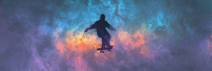 Skater in Cosmic Colors with Vibrant Background