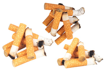 Pile of Cigarette Butts on White Background