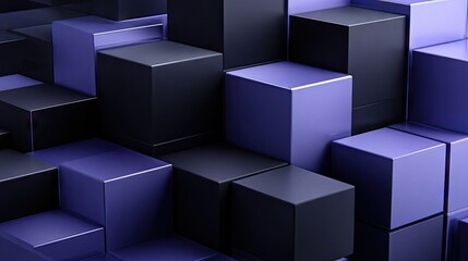 Obraz premium Abstract geometric composition of interlocking cubes in shades of dark purple and black.