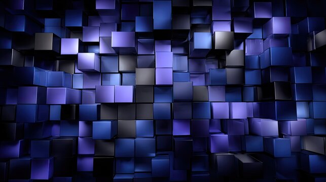 Abstract design of multiple cubes in shades of dark blue and gray.