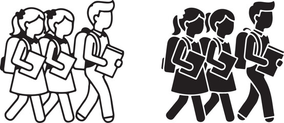 Vector art of students walking to school on isolated