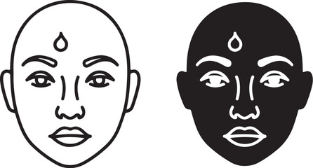 Vector art of woman face with third eye symbol on isolated