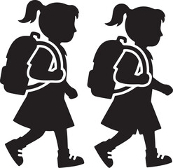 school kids Vector art of two girls with backpacks on isolated