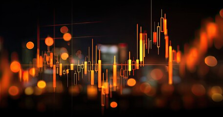 Abstract chart overlayed on blurred city lights at night