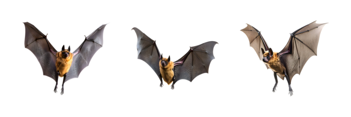 Flying bat set isolated on transparent background, PNG, cut out