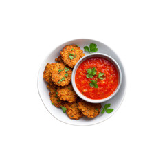 Crispy Lentil Fritters with Spicy Tomato Salsa - Overhead Shot