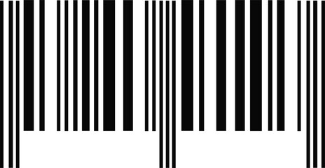 Barcode silhouette, black vector illustration, vertical bars and spaces, product identification symbol, retail and inventory tracking, scanning and logistics design element
