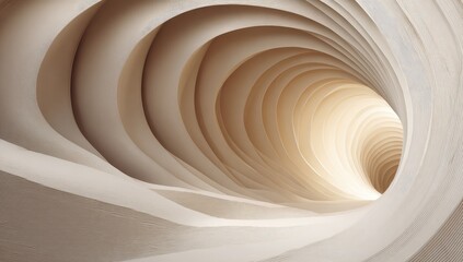 Abstract tunnel of layered beige and light tan curves