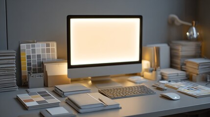 Immersive Desktop Computer Workspace with Luminous Display and Inclusive Design Elements &ndash; Digital Wellness Visual for AI Startup Branding