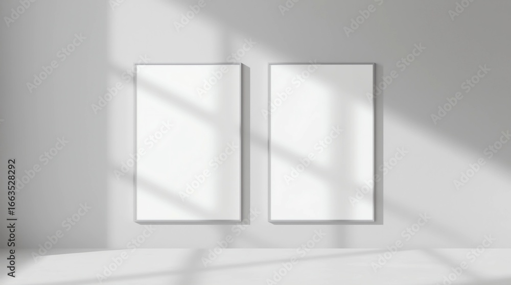 Poster mockup flyer with shadow plant leaf. light from window. mock up sheet paper format a4. mockups poste
