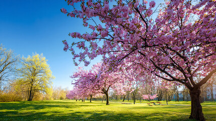 Obraz premium Spring park full of cherry blossoms