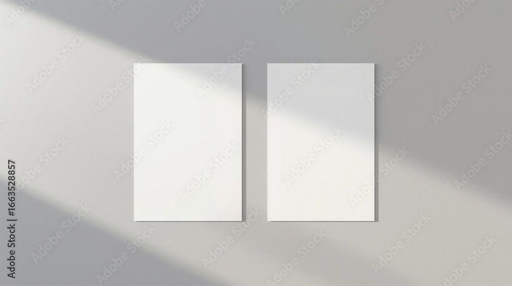 Poster mockup flyer with shadow plant leaf. light from window. mock up sheet paper format a4. mockups poste