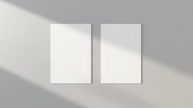 Mockup flyer with shadow plant leaf. Light from window. Mock up sheet paper format A4. Mockups poster. Shadow overlay effect. Mockup white empty blank. Scene mock up 