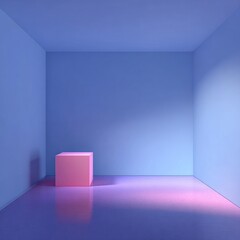 Obraz premium Empty room, soft pink cube, cool blues
