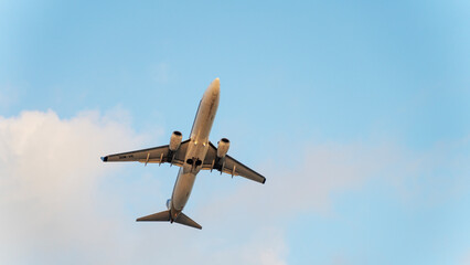 Airplane in the sky during dusk or dawn
