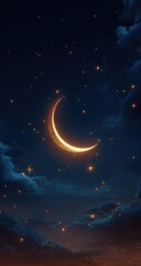 Naklejka premium Crescent moon, starry night sky