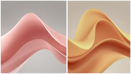 Two abstract forms, blush pink and golden tan, flowing in elegant curves against a neutral backdrop