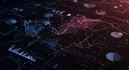 Intricate data visualization showcasing analytics and financial trends in a modern digital interface.
