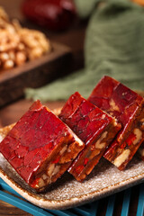 Delicious Date Walnut Pie Bars with Red Glaze - Homemade Sweet Dessert Slices
