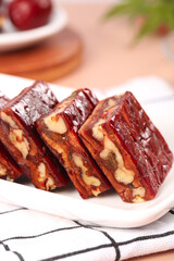 Fresh Delicious Date Walnut Pie Slices with Nuts - Healthy Casual Snacks Dessert