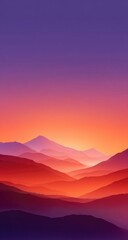 Fototapeta premium Sunset over layered mountain range. Soft, vibrant colors create a serene, dreamlike landscape