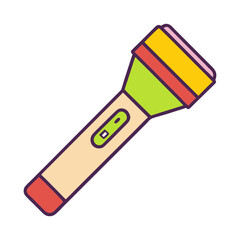 Colorful cartoon flashlight icon with a button and a light beam