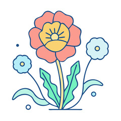 Vibrant retro floral illustration with pink and blue flowers