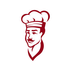 Classic cook graphic with mustache wearing a chef's hat, perfect for culinary branding or food-related design projects needing a professional touch.
