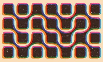 Geometric connected object with riso print effect. Graphic element for flyer, wallpaper, poster. Graphic element. Vintage decoration of 70s 80s, 90s. Aesthetics of the risograph. Deep space surfaces