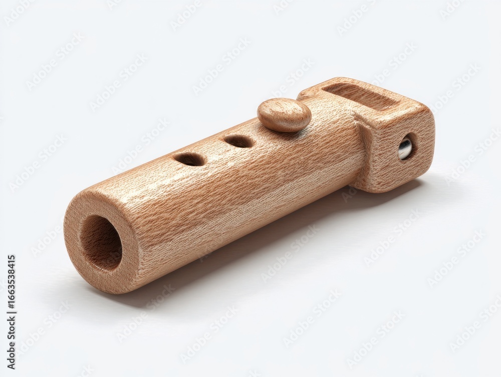 Poster light brown textured cylindrical object with buttons on white background