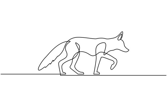 Continuous one line drawing of a fox, Abstract and minimalist outline fox icon, Single-line fox sitting silently against blank background.