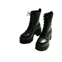  A pair of black platform boots standing tall in shadows [Transparent Background PNG]