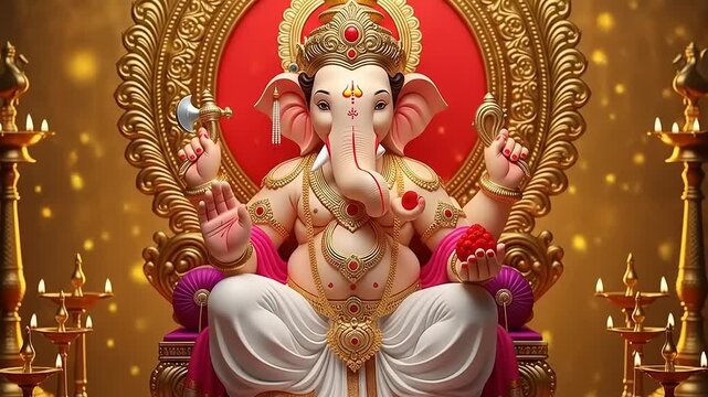 Lord Ganesha with Hindu God, Indian Festival, and 3D Rendering.