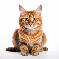 Adorable Ginger Maine Coon Kitten Isolated on White Background, Studio Shot, Cute Pet