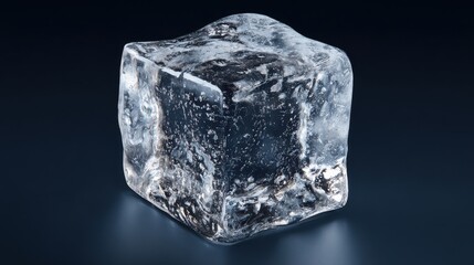 Close-up image of a single ice cube isolated on a transparent background. showcasing its clarity and texture, perfect for cooling beverages.