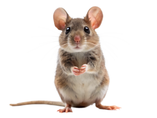 Small Brown Mouse Standing On Hind Legs With Paws Together animal background isolated on a transparent background