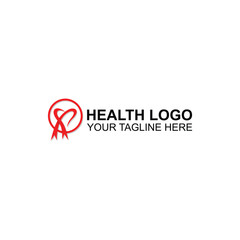 Modern Health Care Logo with Red Ribbon and Heart Icon