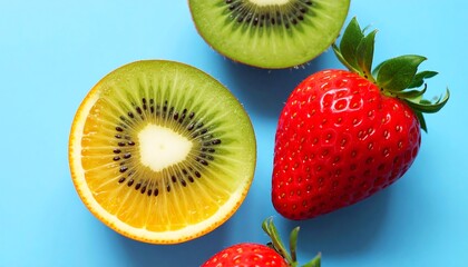 Fresh fruit slices on a vibrant blue background
