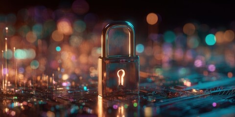 The illuminated padlock symbolizing digital security and privacy in technology.