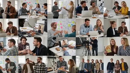 Collaborative team brainstorming session in a modern office with diverse professionals sharing ideas - Powered by Adobe