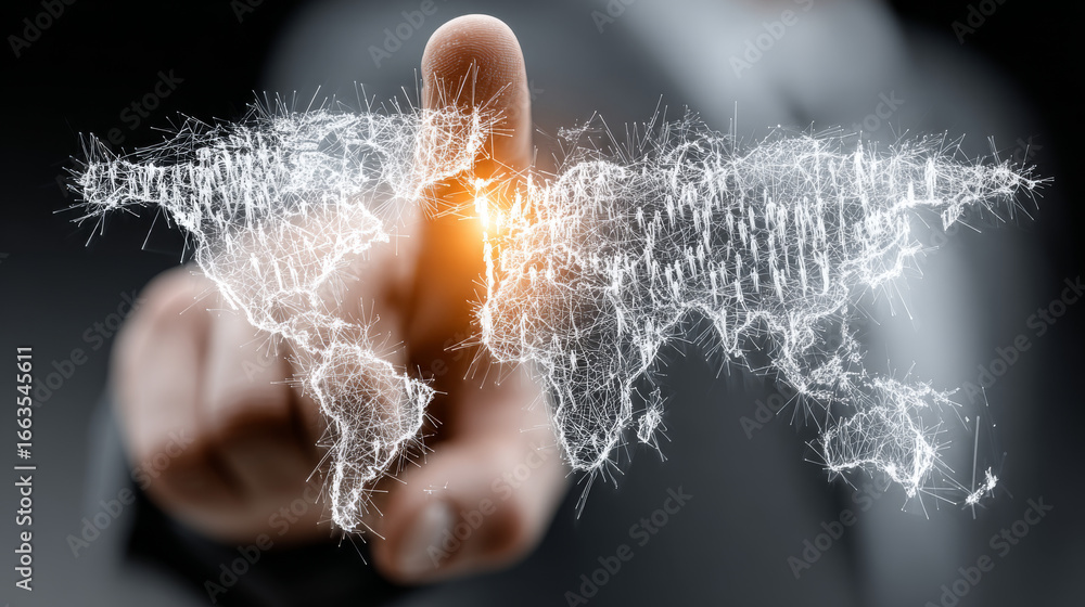 Poster businessman touching global network and data exchanges over the world 3d rendering