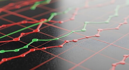 Market Trends Visualized Red And Green Lines Illustrate Stock Performance Fluctuations Data Points Connect To Form Dynamic Charts Showing Growth And Decline