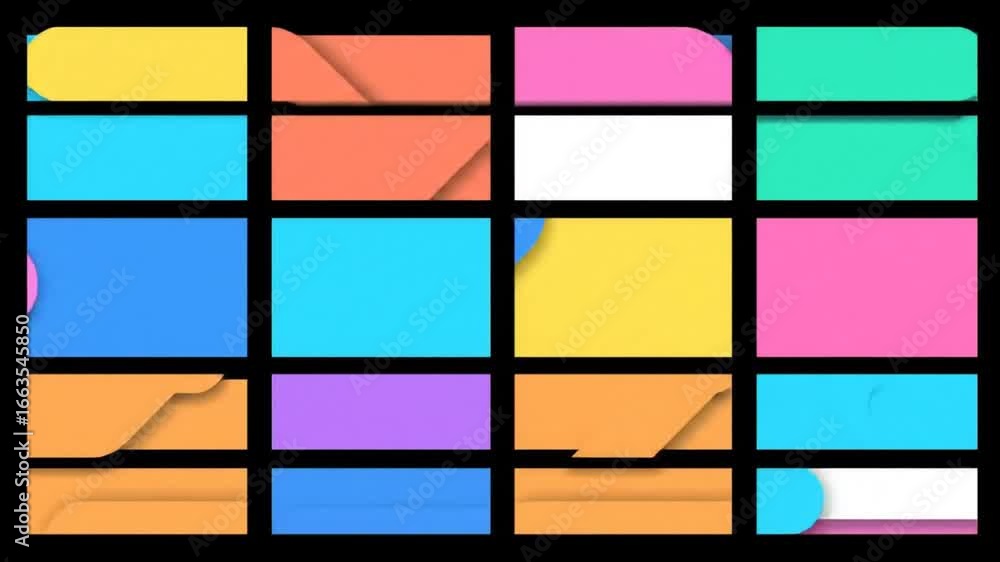 Poster this vibrant and colorful abstract composition showcases a grid of rectangular shapes, each filled w